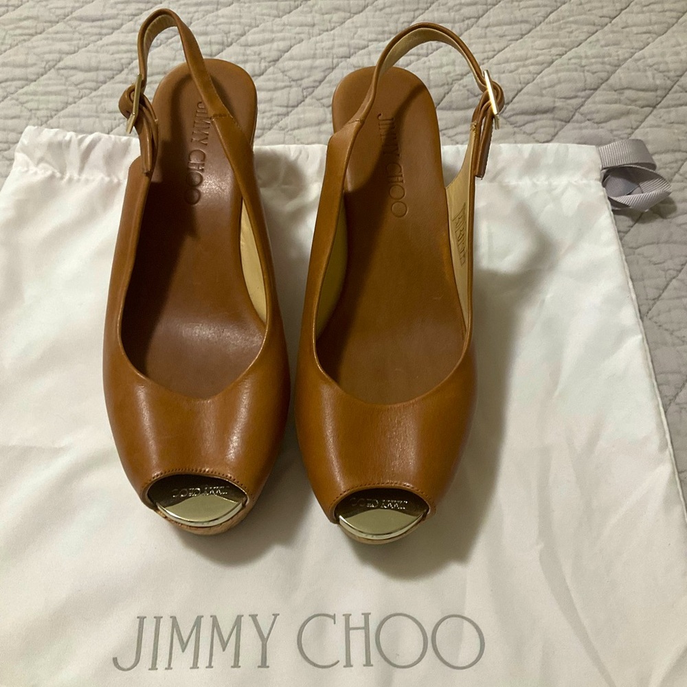 NWOT Jimmy Choo caramel leather platform sandals